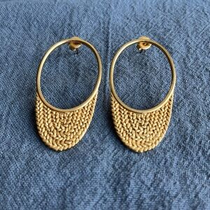 JOIDART Matte Gold Tone Woven Metal Drop Hoop Oval Earrings